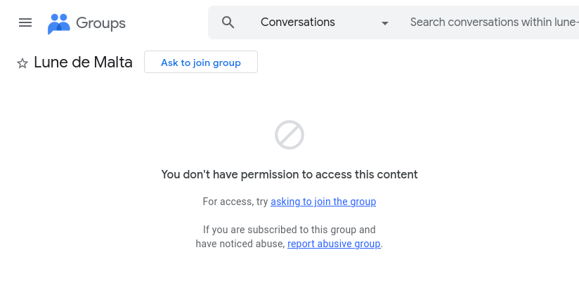 Brak dostępu do grupy Google