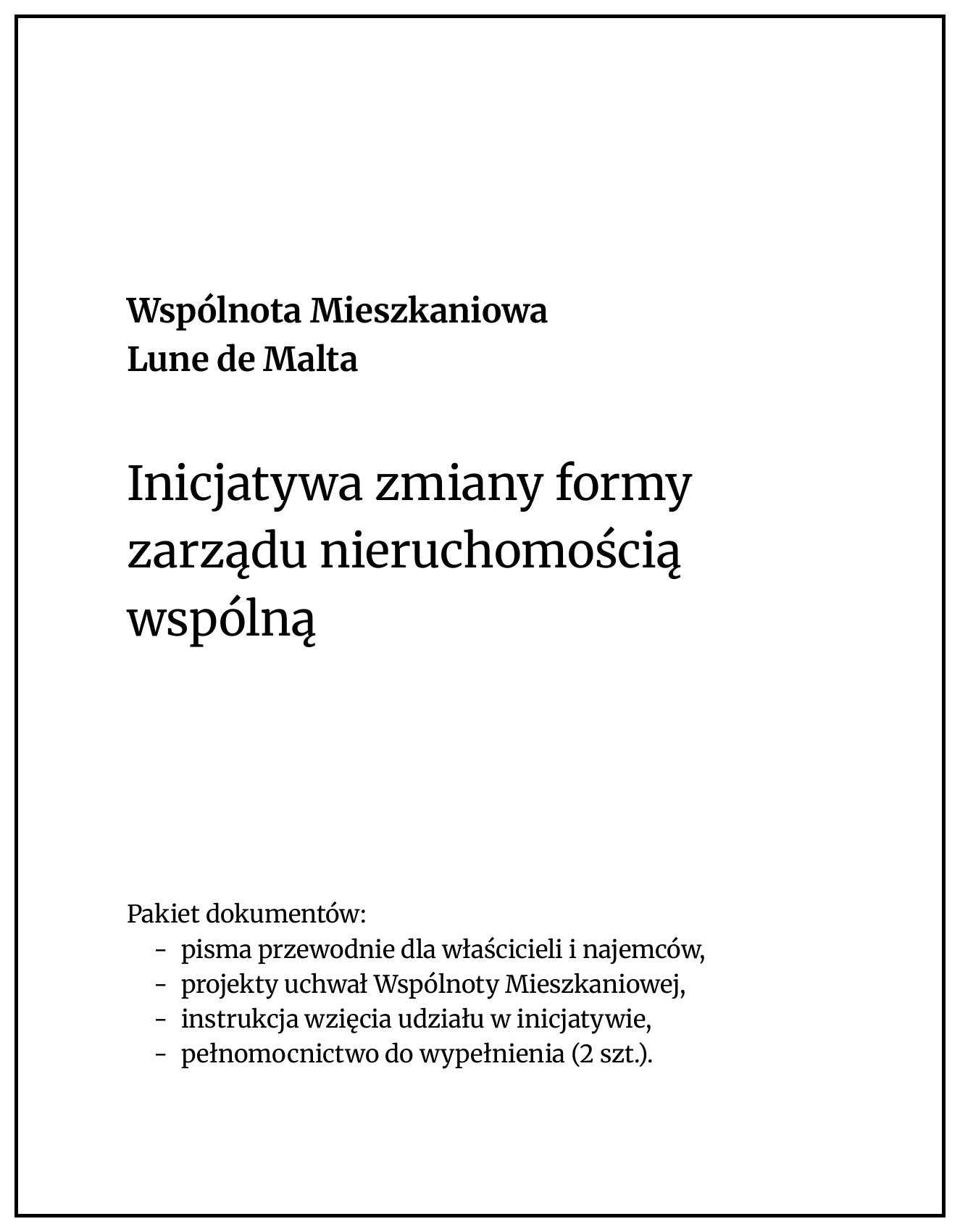 Strona tytułowa pakietu dokumentów